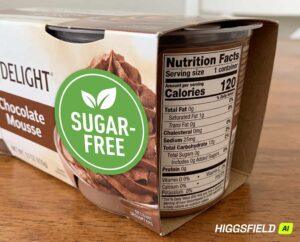 Sugar-free label on a dessert package next to a nutrition facts panel